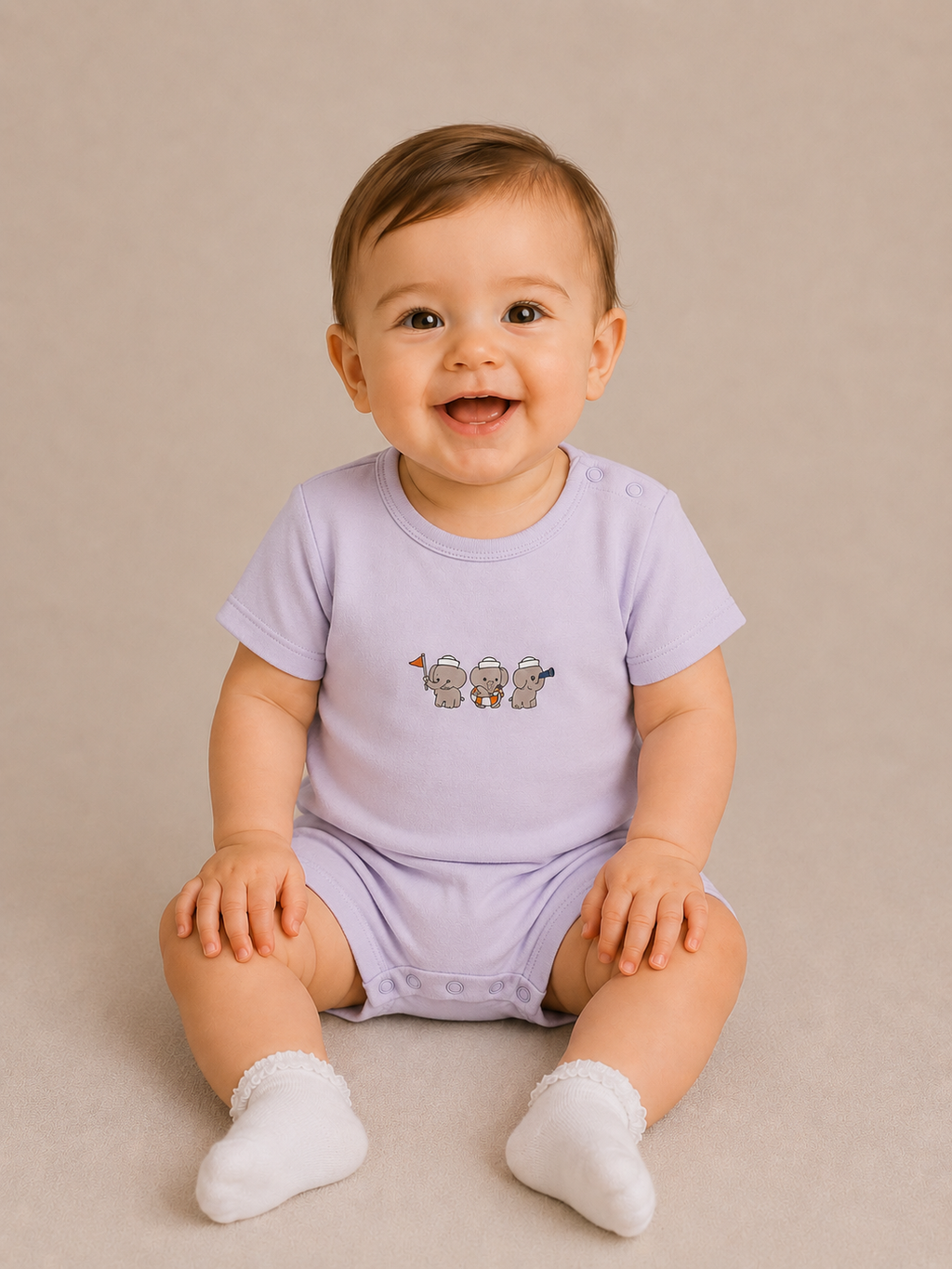 Captain's Crew - Soft Lilac - %100 Organik Pamuk Yazlık Bebek Tulumu