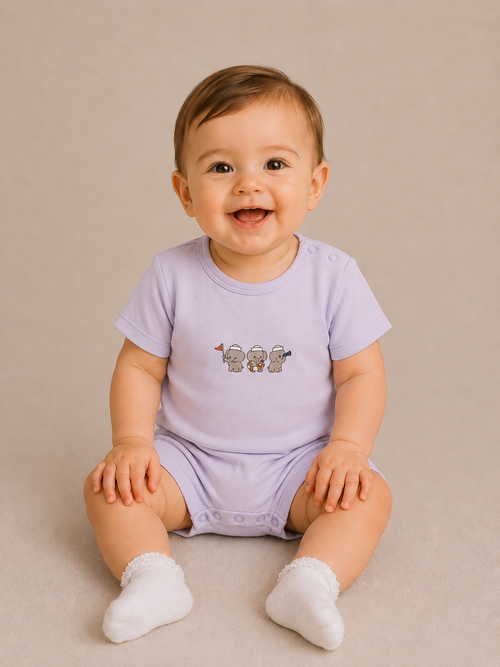 Captain's Crew - Soft Lilac - %100 Organik Pamuk Yazlık Bebek Tulumu