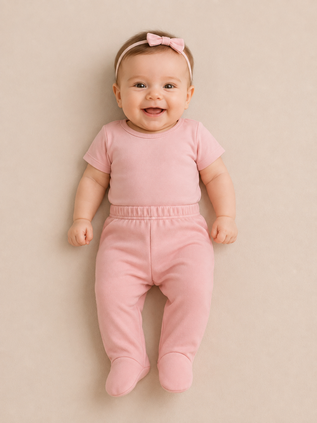 Cloud Steps - Powder Pink - %100 Organik Pamuk Ayaklı Pantolon