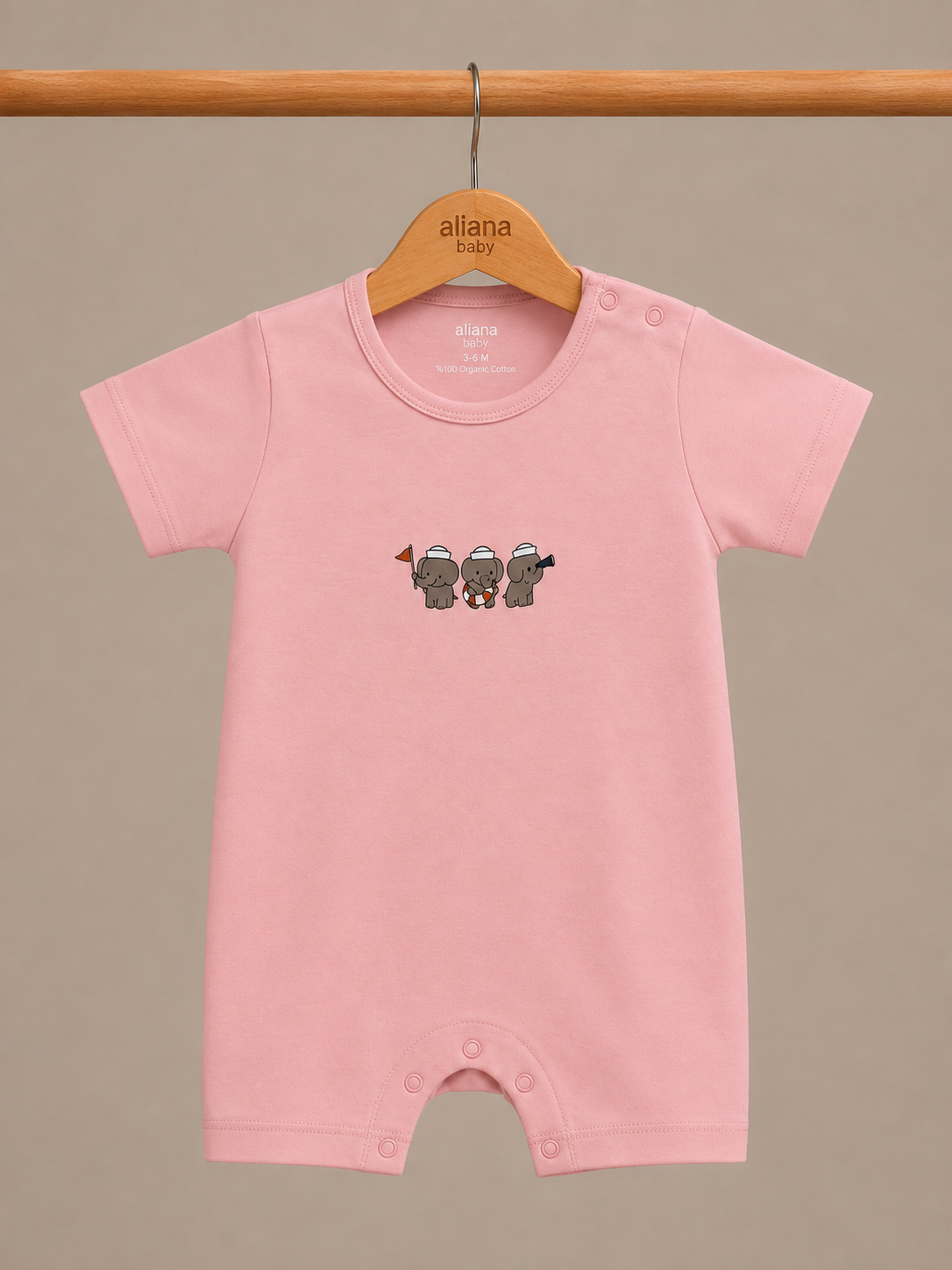 Captain's Crew - Powder Pink - %100 Organik Pamuk Yazlık Bebek Tulumu