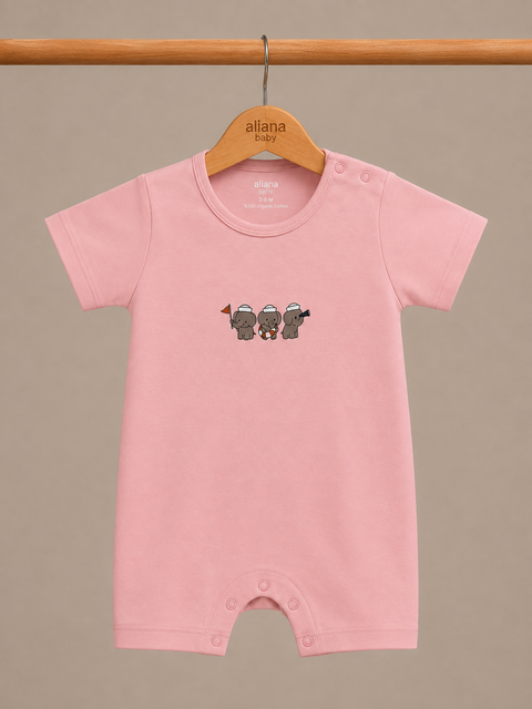 Captain's Crew - Powder Pink - %100 Organik Pamuk Yazlık Bebek Tulumu