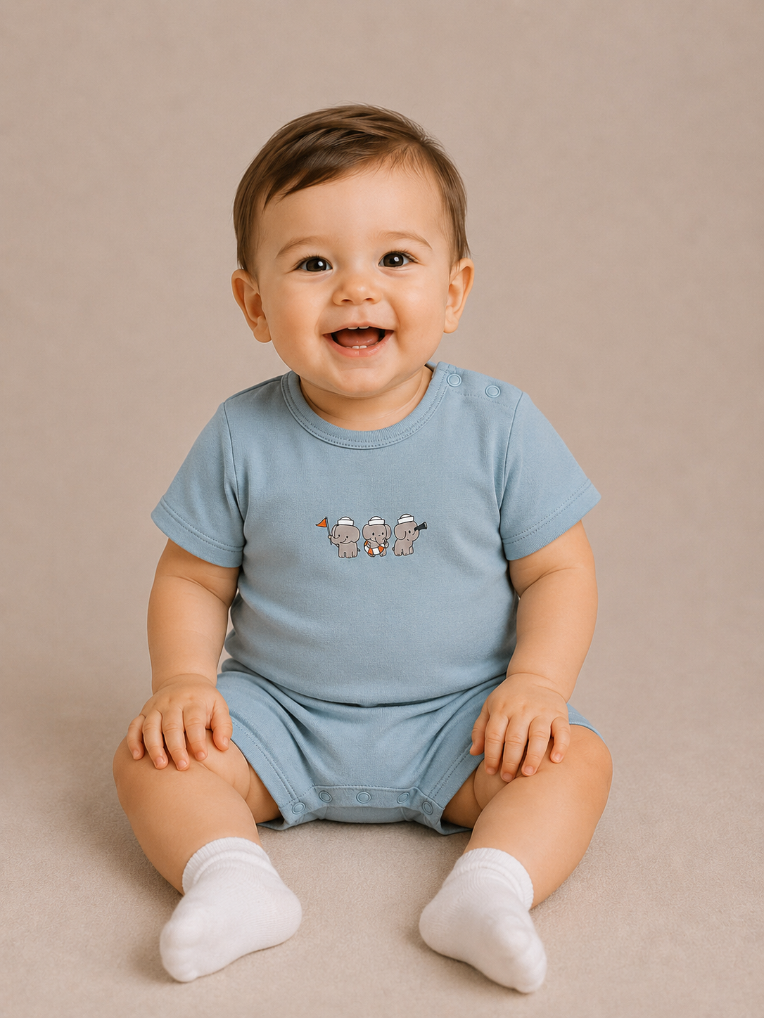 Captain's Crew - Dreamy Blue - %100 Organik Pamuk Yazlık Bebek Tulumu