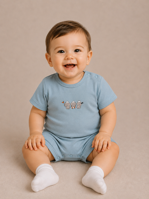 Captain's Crew - Dreamy Blue - %100 Organik Pamuk Yazlık Bebek Tulumu