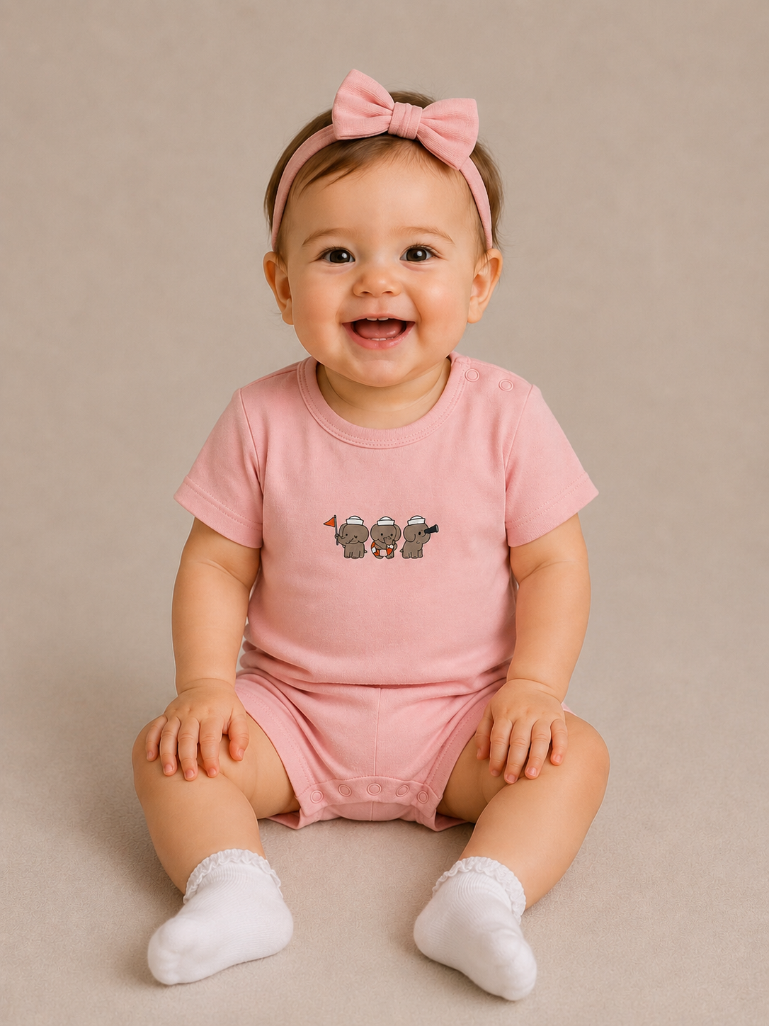 Captain's Crew - Powder Pink - %100 Organik Pamuk Yazlık Bebek Tulumu