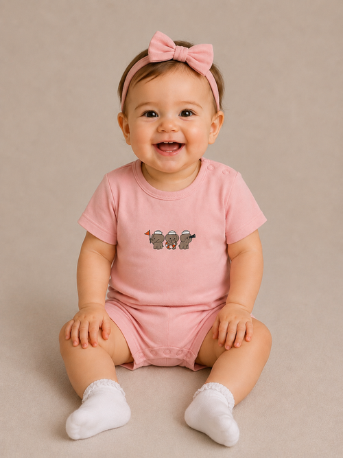 Captain's Crew - Powder Pink - %100 Organik Pamuk Yazlık Bebek Tulumu