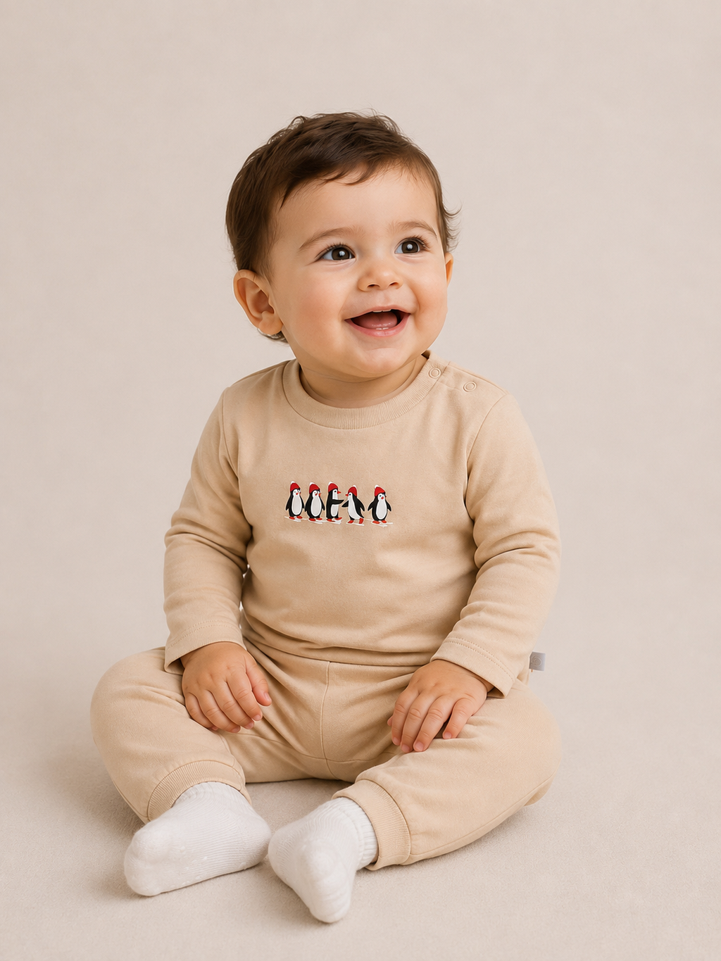 Mini Penguin - Teddy Brown - %100 Organik Pamuk Alt-Üst Takım