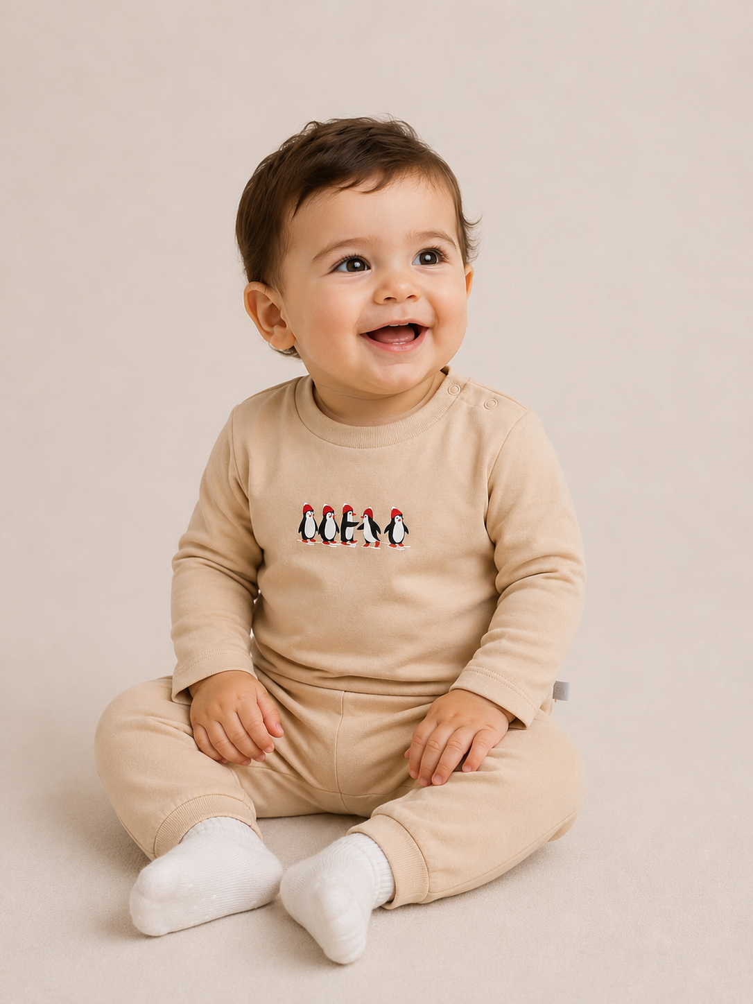 Mini Penguin - Teddy Brown - %100 Organik Pamuk Alt-Üst Takım