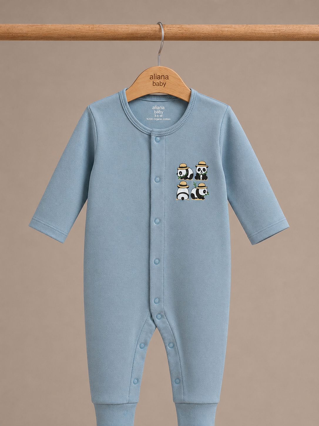 Panda Safari - Dreamy Blue %100 Organik Pamuk Çıtçıtlı Bebek Tulumu