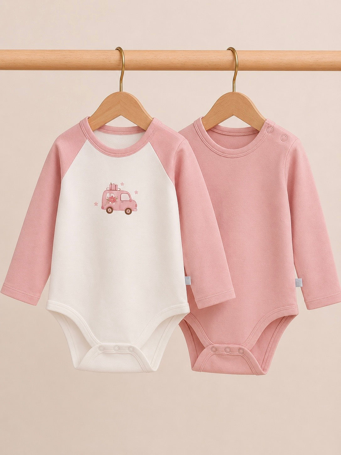 Travel Tots – Powder Pink – 2'li Organik Bebek Body Seti