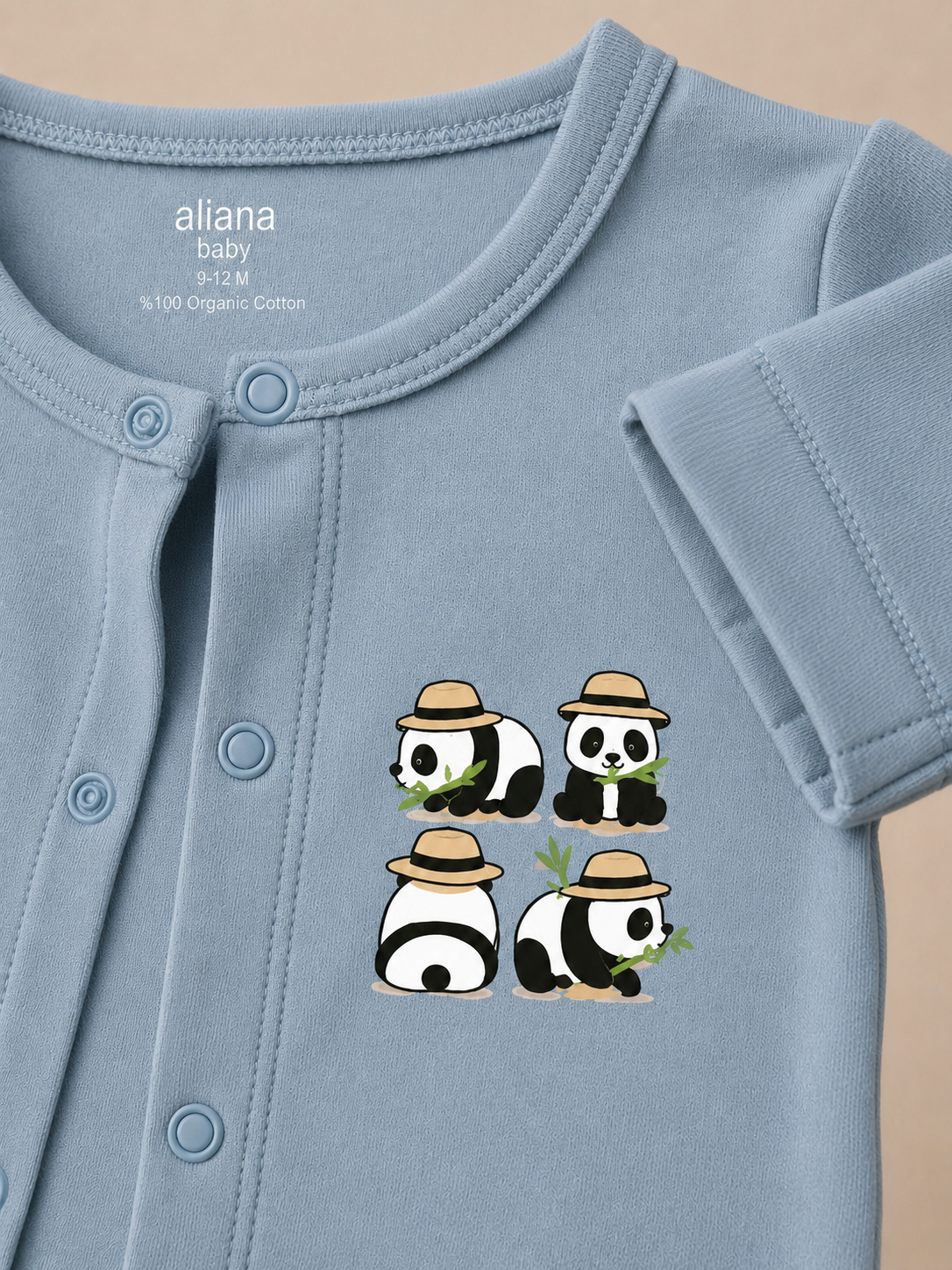Panda Safari %100 Organik Pamuk Bebek Tulumu